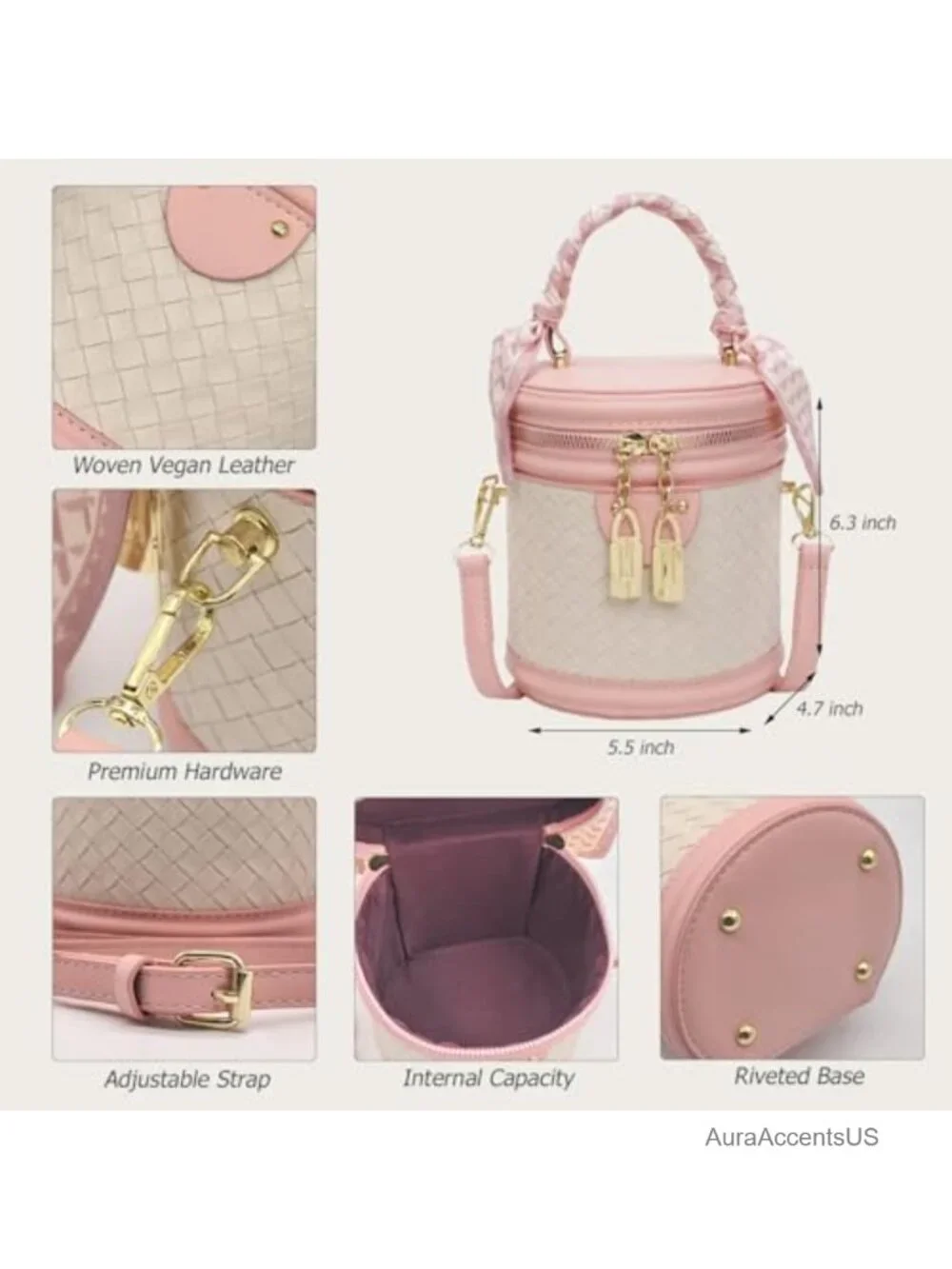 Mini Bucket Crossbody Bag Vegan Leather Small Round Shoulder Handbag Purse